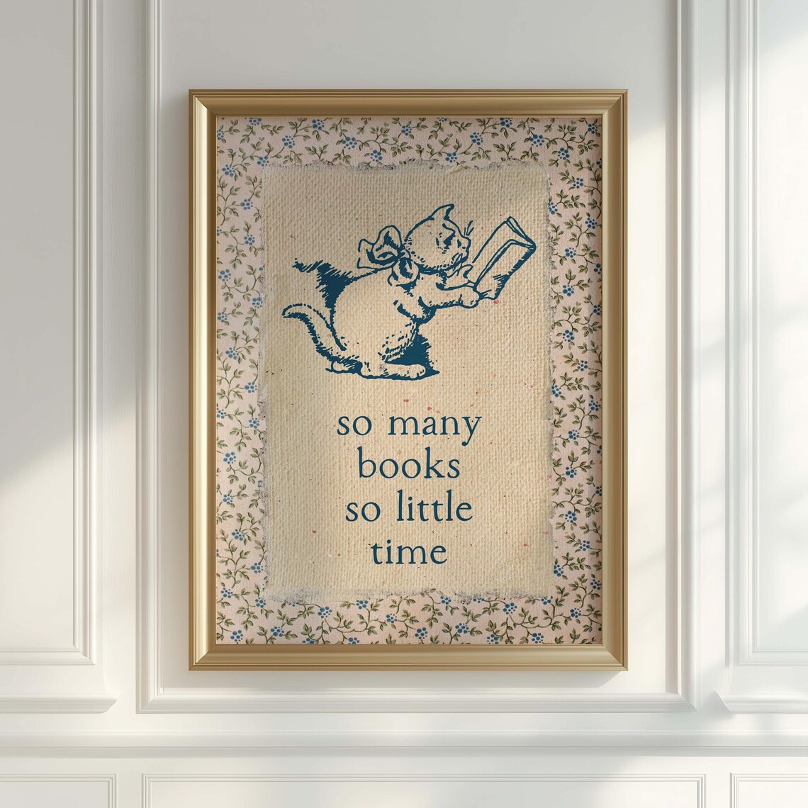 Vintage Kitten Reading Book So Many Books So Little Time Poster - Image 4