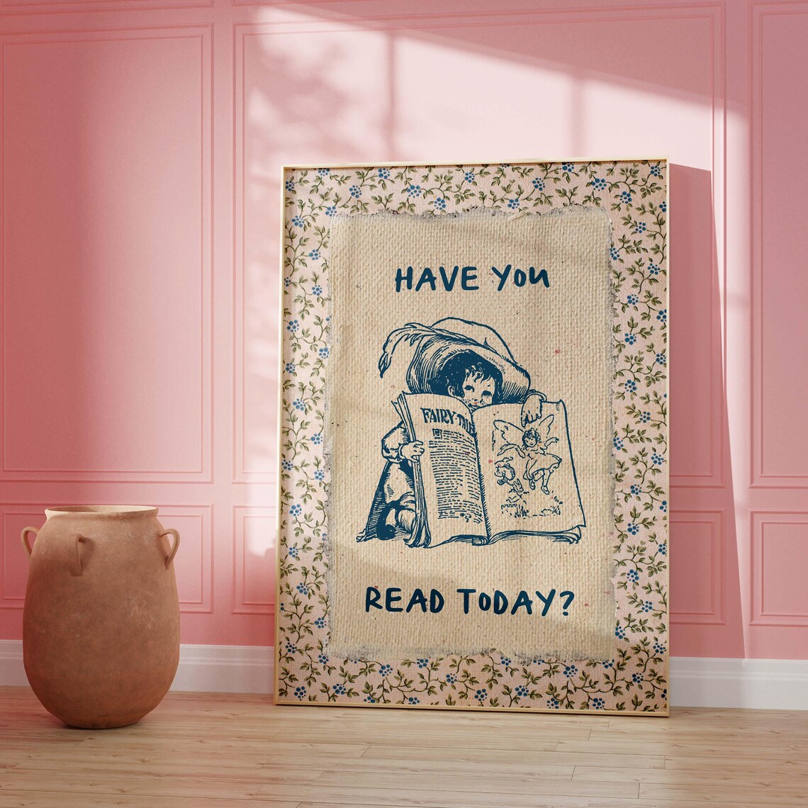 Vintage Book Art, Cute Reading Poster - Image 3