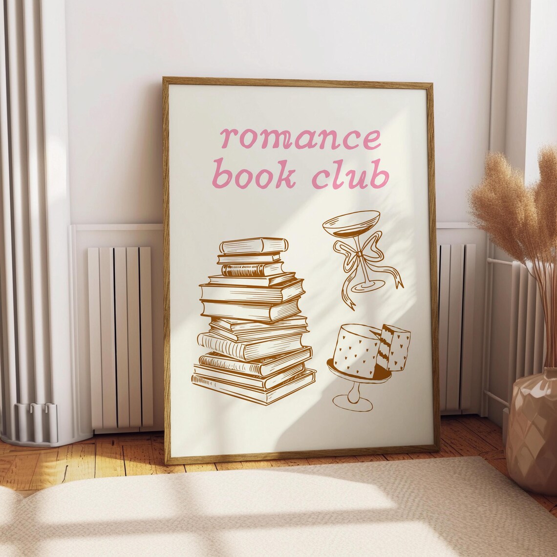 Romance Book Club Pink Script Cocktail Glass Cake Book Art Poster - Image 2