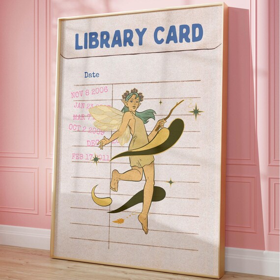 Fairy Art Print, Retro Library Card Poster