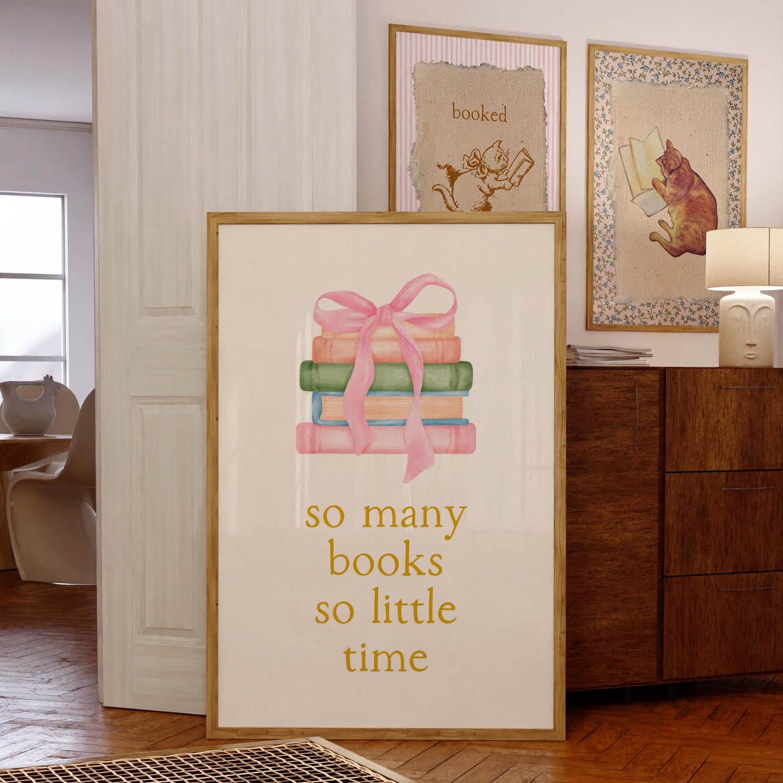 So Many Books So Little Time Watercolor Books Pink Bow Poster - Image 5
