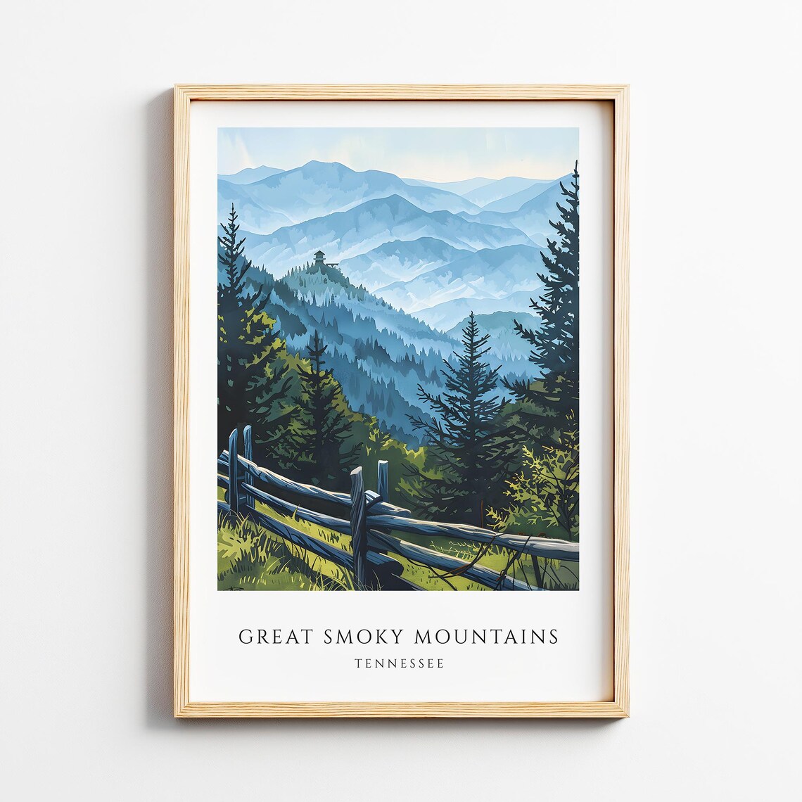Great Smoky Mountains Tennessee Misty Blue Ridge Travel Art Poster