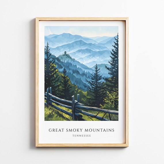 Great Smoky Mountains Tennessee Misty Blue Ridge Travel Art Poster