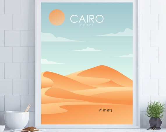 Cairo Travel Poster Cairo Travel Print Egypt Travel Poster Retro Travel Poster Cairo Wall Art Cairo Poster Desert Landscape