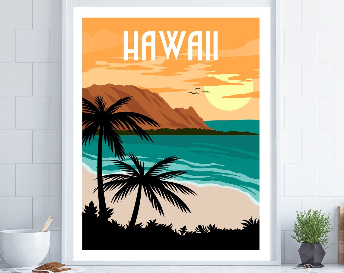 Hawaii Retro Travel Poster, Coastal Decor Print