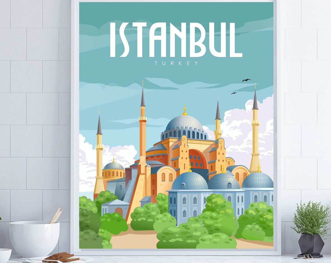Istanbul Turkey Hagia Sophia Mosque Domes Retro Travel Poster