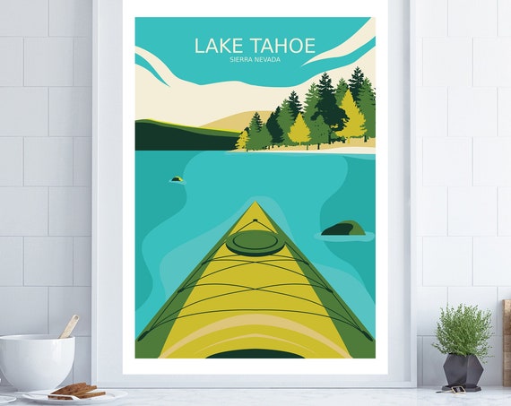 Lake Tahoe Travel Poster California Poster Retro Travel Poster Travel Poster Travel Wall Art Landscape Wall Art Adventure Wall Art