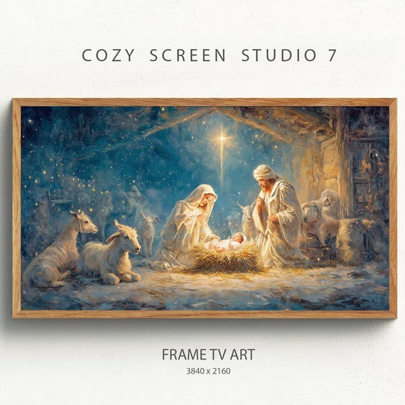 Nativity Scene Frame Tv Art Impressionist Holy Night Painting