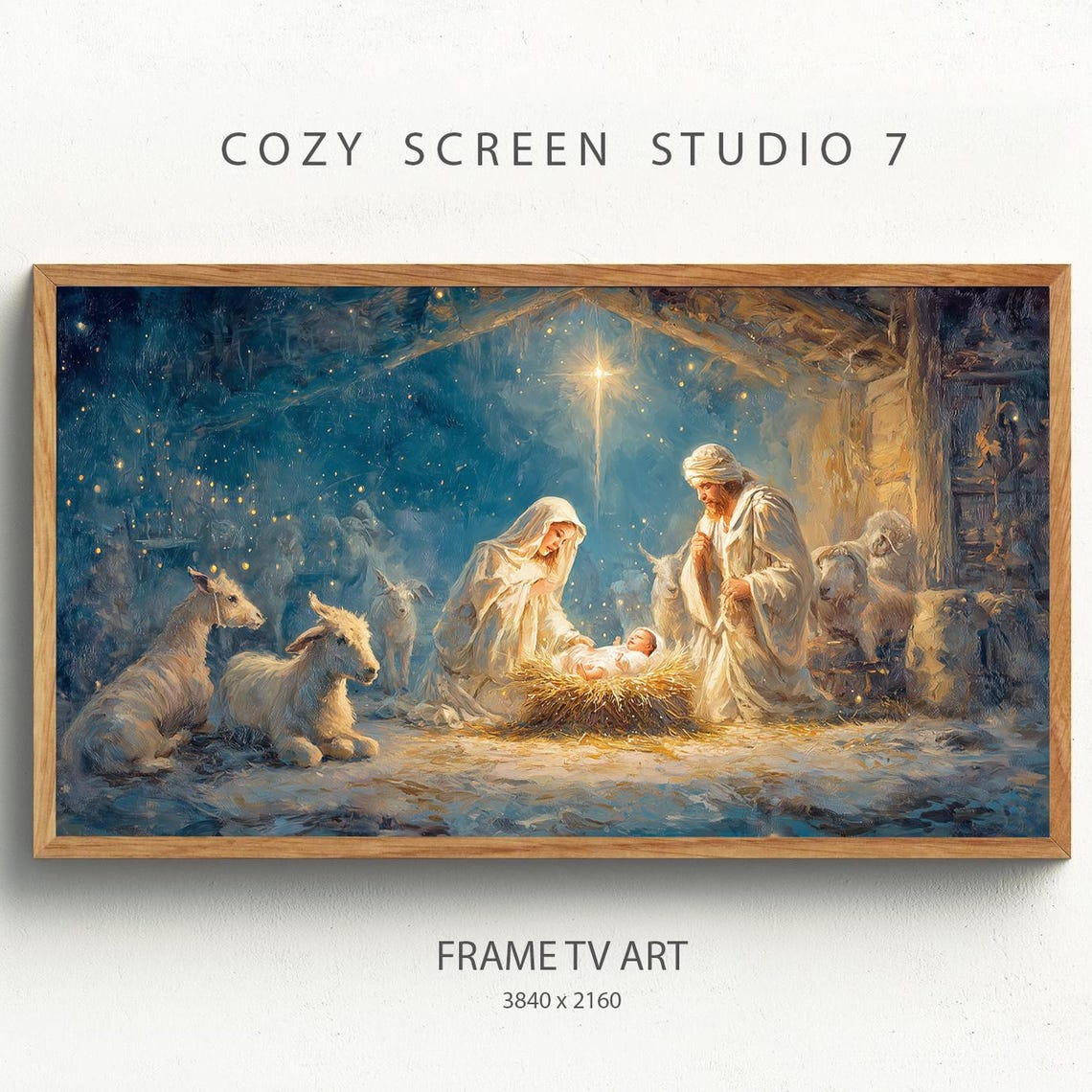 Nativity Scene Frame Tv Art Impressionist Holy Night Painting