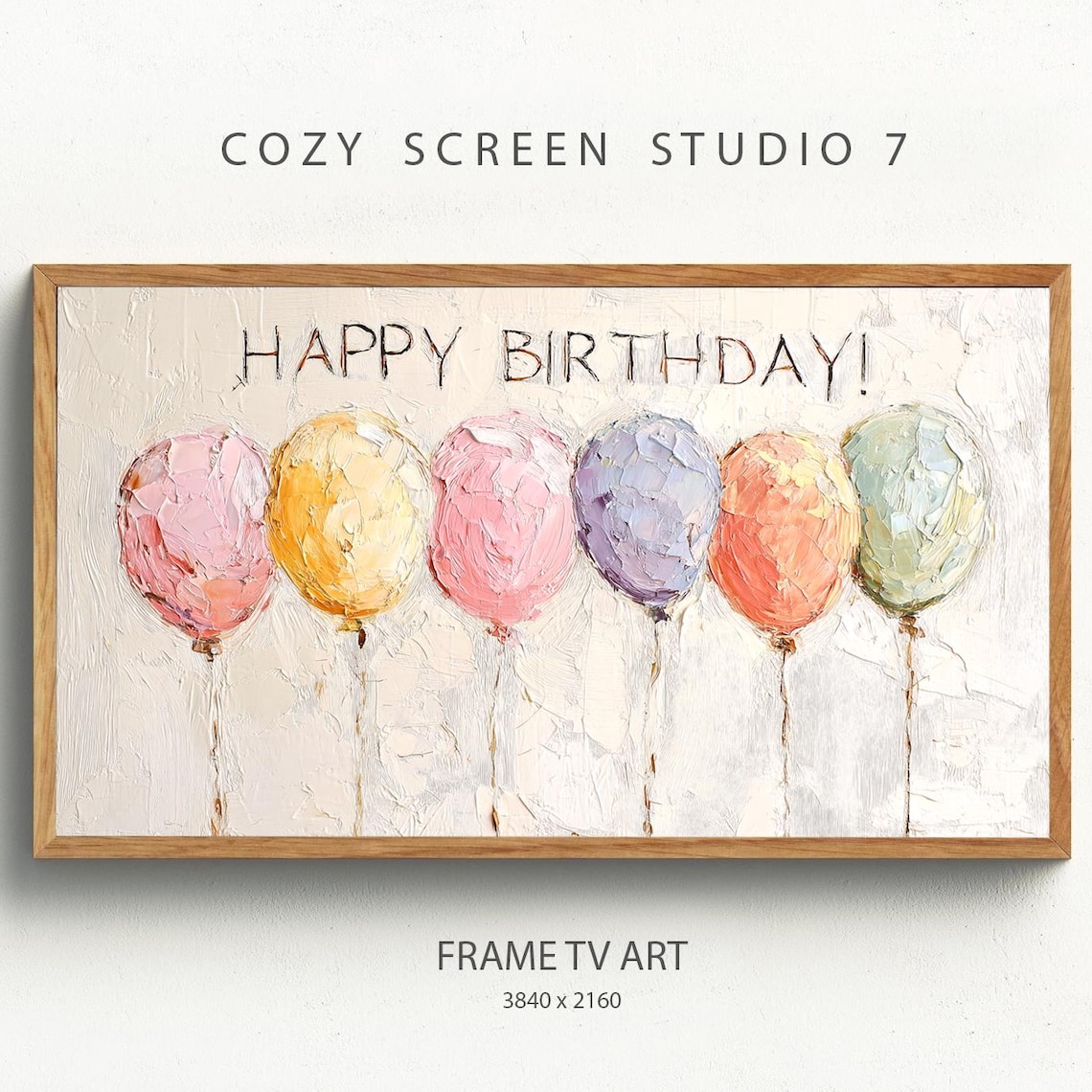 Birthday Balloons Happy Impasto Painting, Art Print