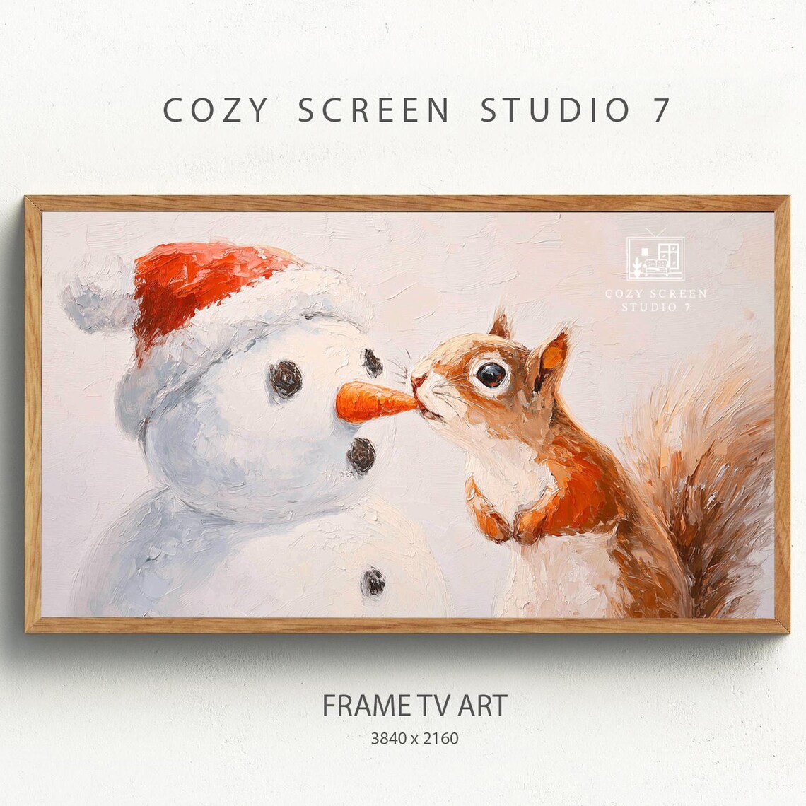 Funny Snowman and Squirrel Santa Hat Christmas Wall Art Decor