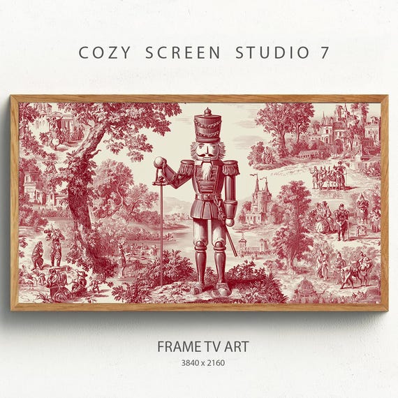 Christmas Nutcracker Toile Frame Tv Art French Holiday Painting