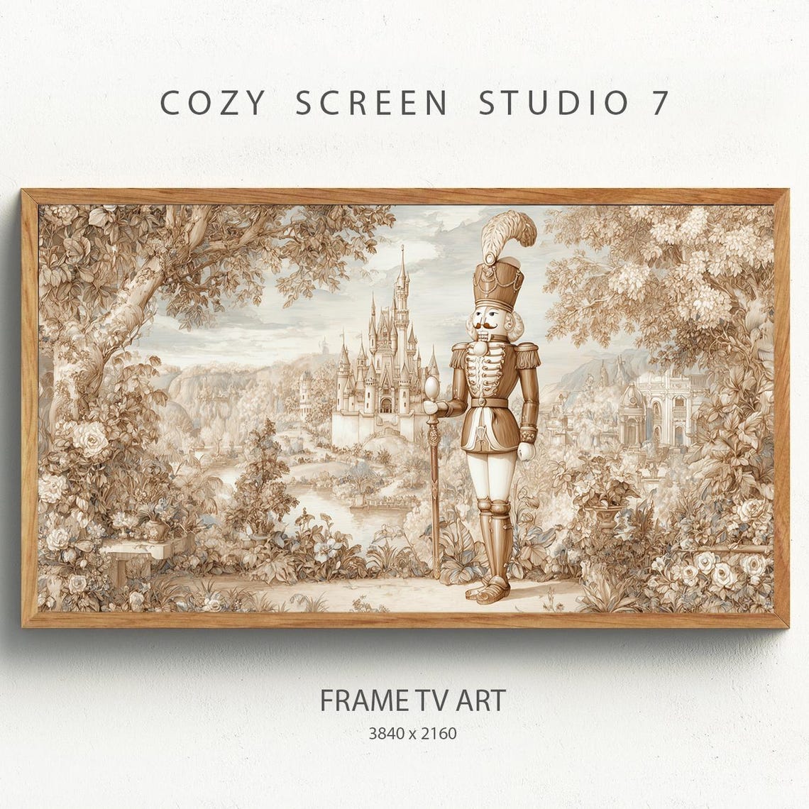 Christmas Nutcracker Toile Frame Tv Art Holiday Toy Soldier