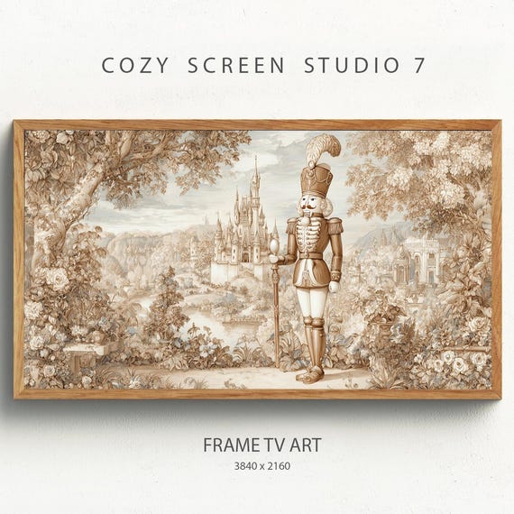 Christmas Nutcracker Toile Frame Tv Art Holiday Toy Soldier