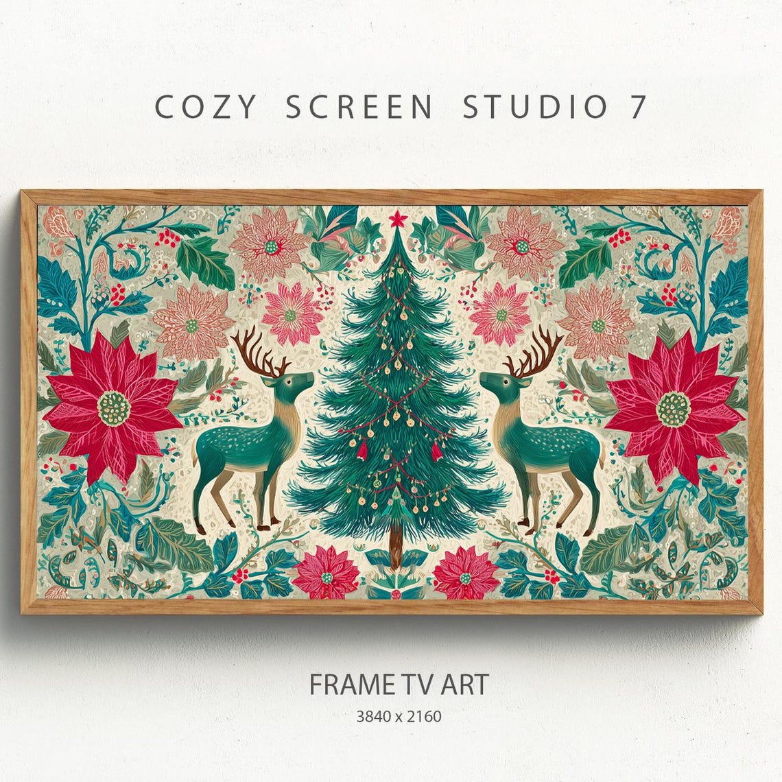 Christmas Tree Frame Tv Art Scandinavian Folk Winter Painting