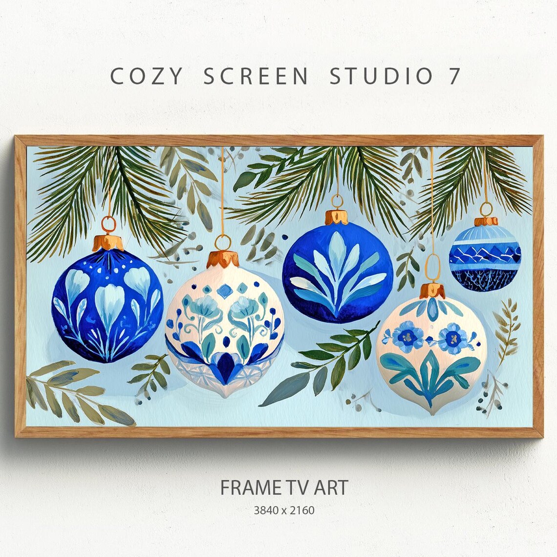 Elegant Blue Chinoiserie Christmas Ornaments Holiday Decor Poster