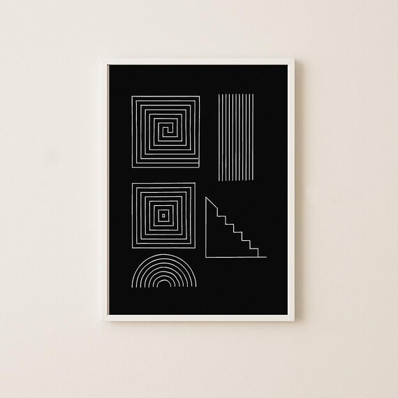 Scandi Geometric Line Art Black and White Abstract Minimalist Poster