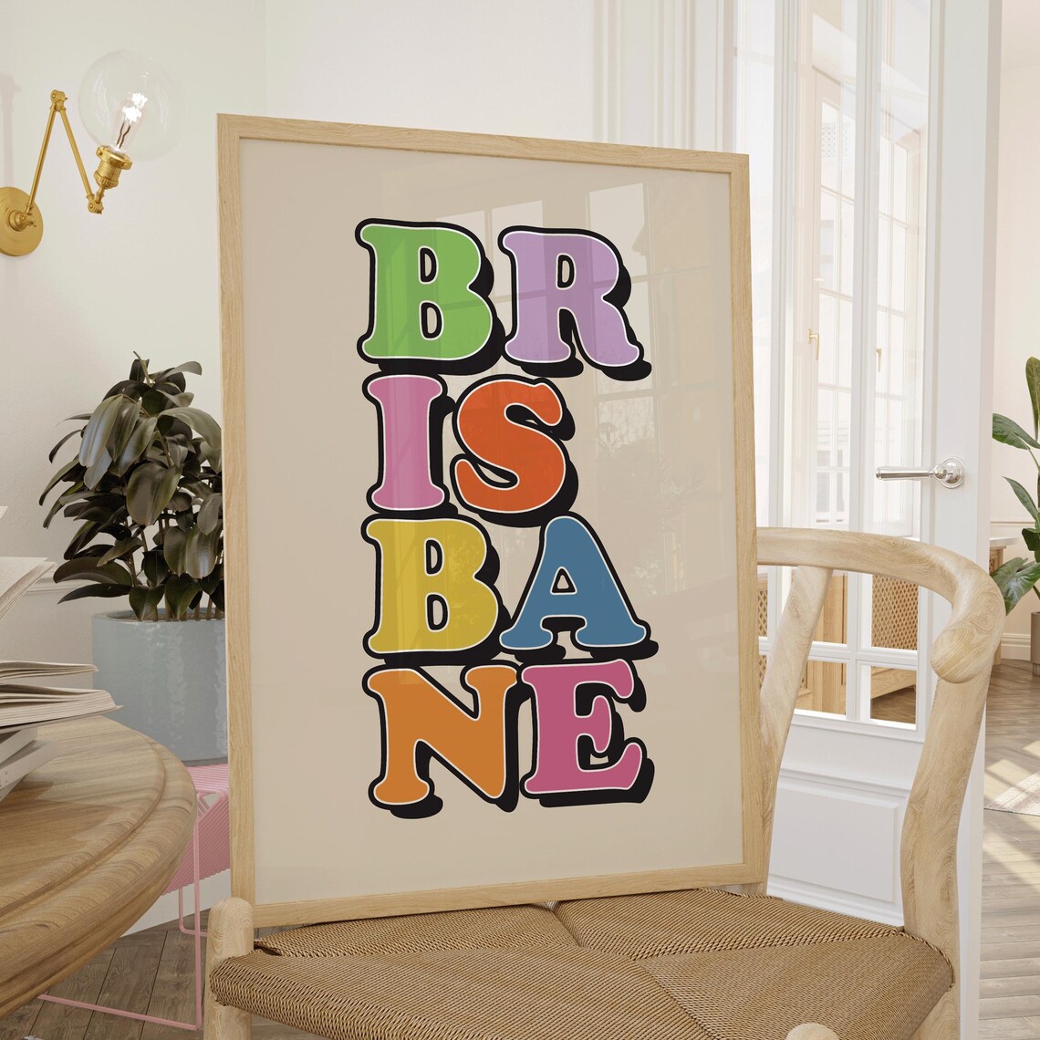 Brisbane City Typography Poster in Colorful Retro Bubble Letters