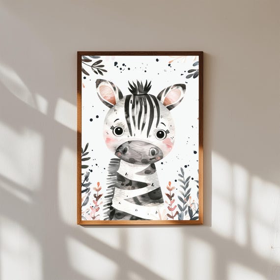 Baby Zebra Watercolor Print Safari Nursery Wall Art