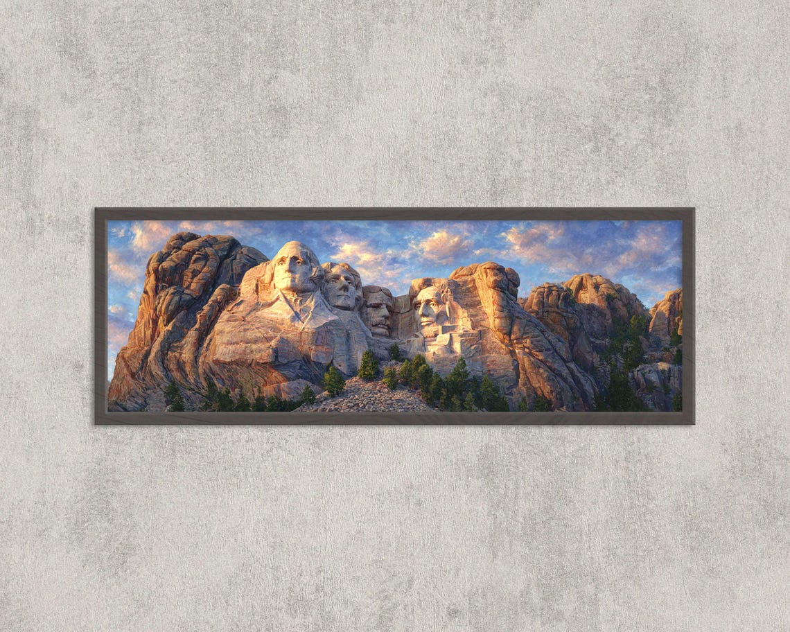 Mount Rushmore USA Four Presidents Sunset Panoramic Art Poster