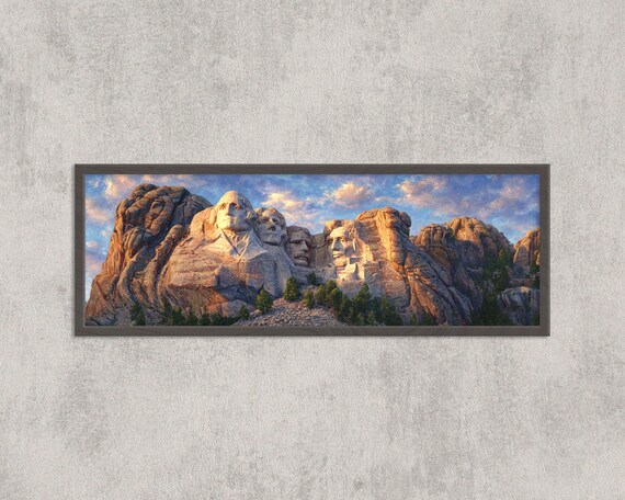 Mount Rushmore USA Four Presidents Sunset Panoramic Art Poster
