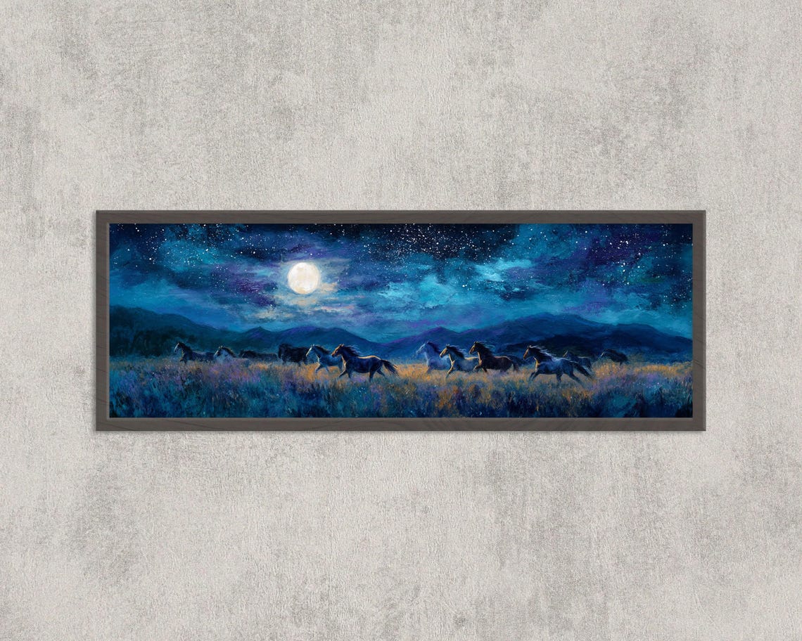 Wild Horses Moonlit Herd Starry Night Western Landscape Print