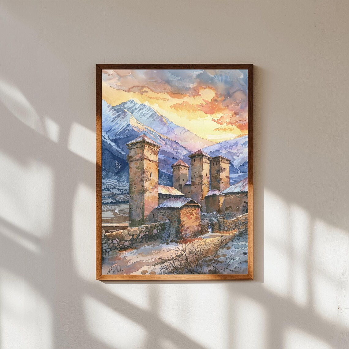 Mestia Georgia Winter Svaneti Towers Snowy Mountain Village Poster