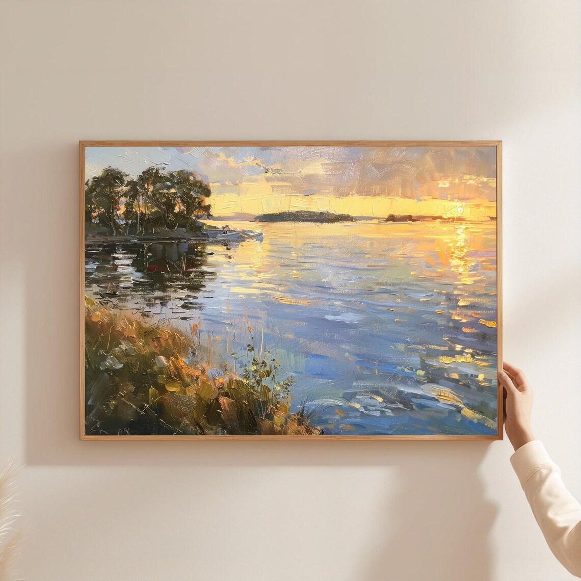 Island Archipelago Sunset Golden Water Impressionist Oil Poster
