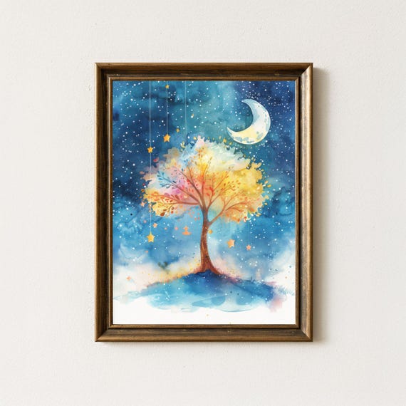 Magical Tree Watercolor Print Celestial Nursery Art