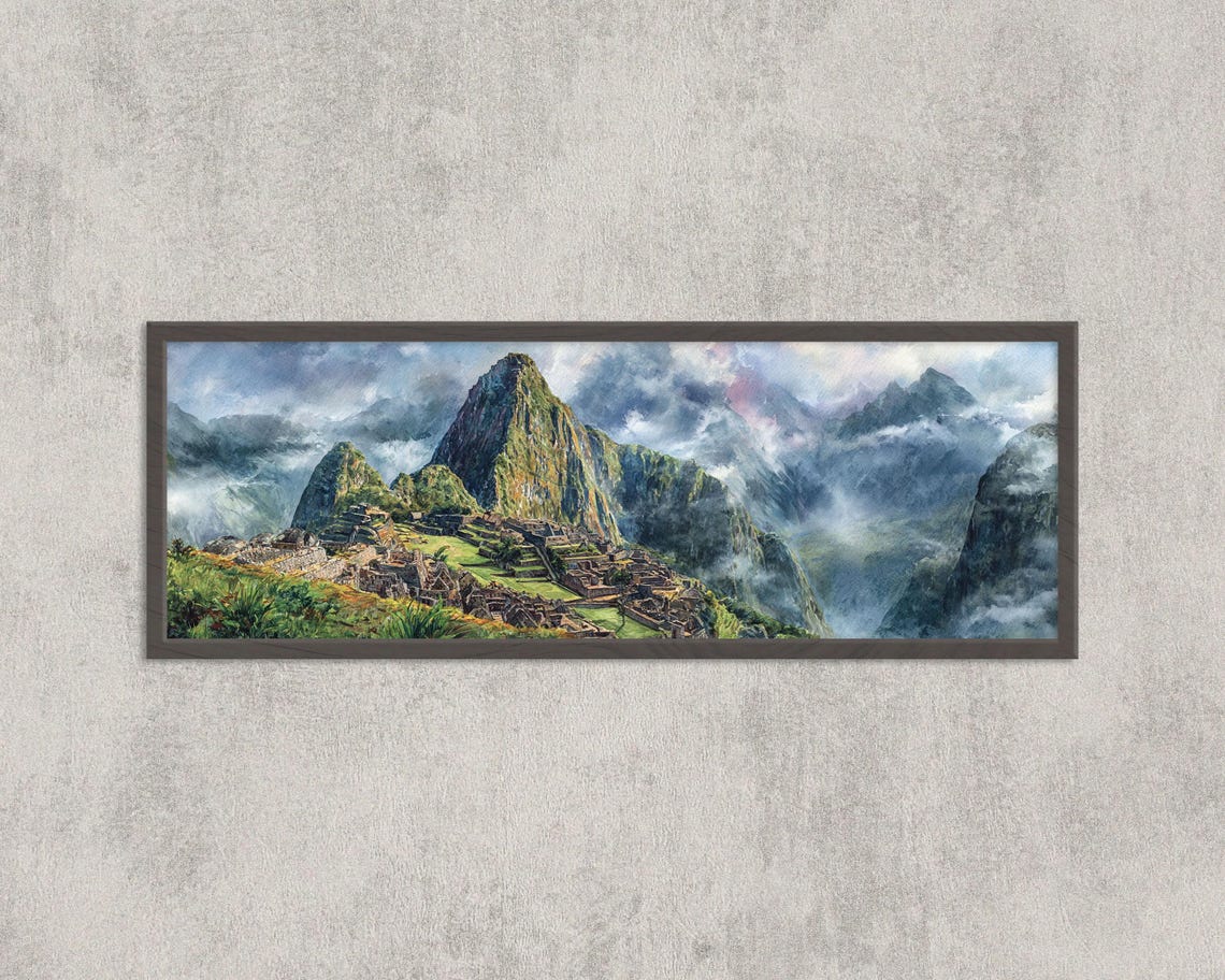 Machu Picchu Peru Ancient Inca Ruins Watercolor Mountain Poster