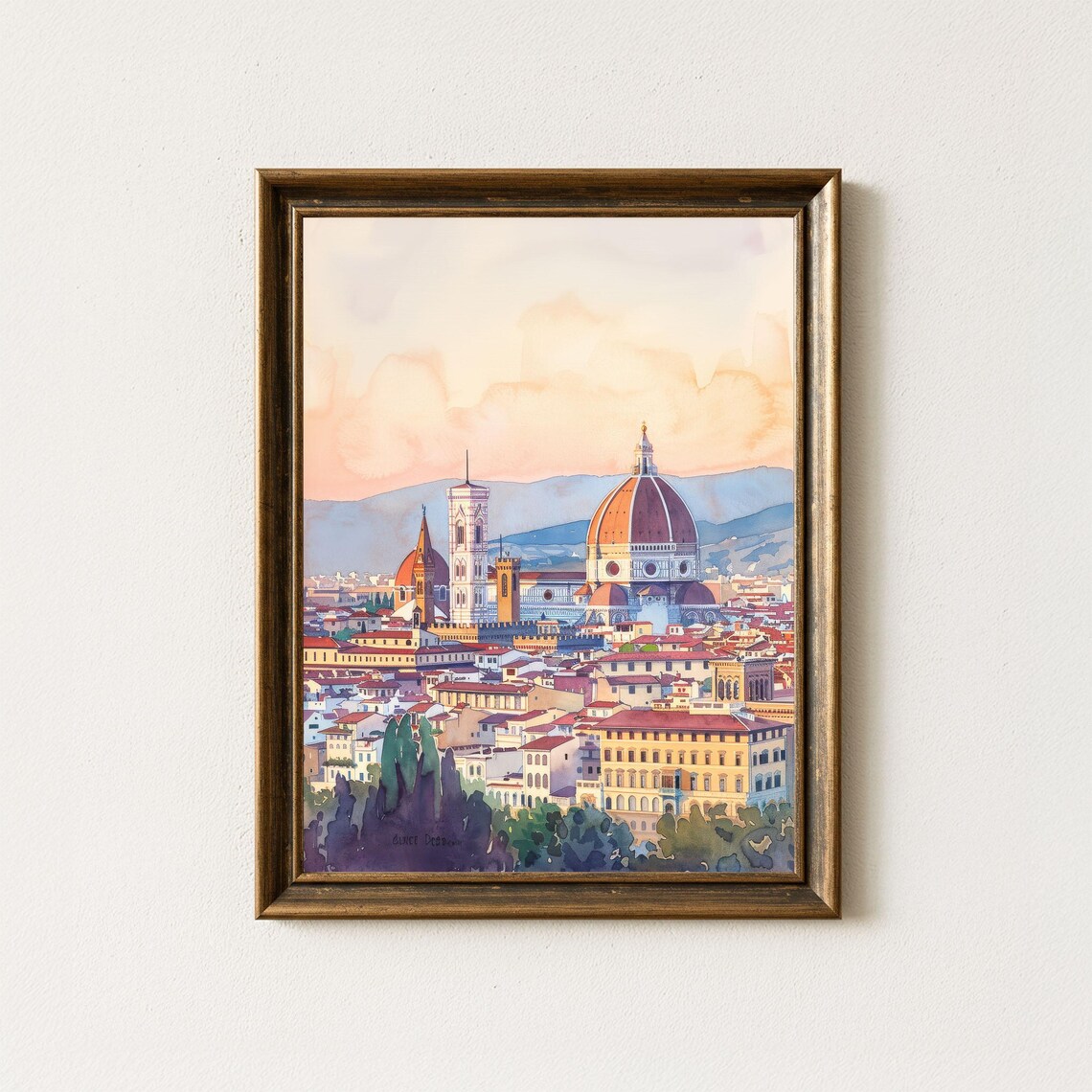 Florence Italy Cathedral Dome Watercolor Painting Cityscape Poster