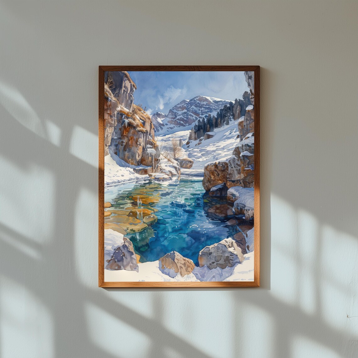 Iceland Blue Lagoon Snowy Geothermal Spa Winter Watercolor Poster