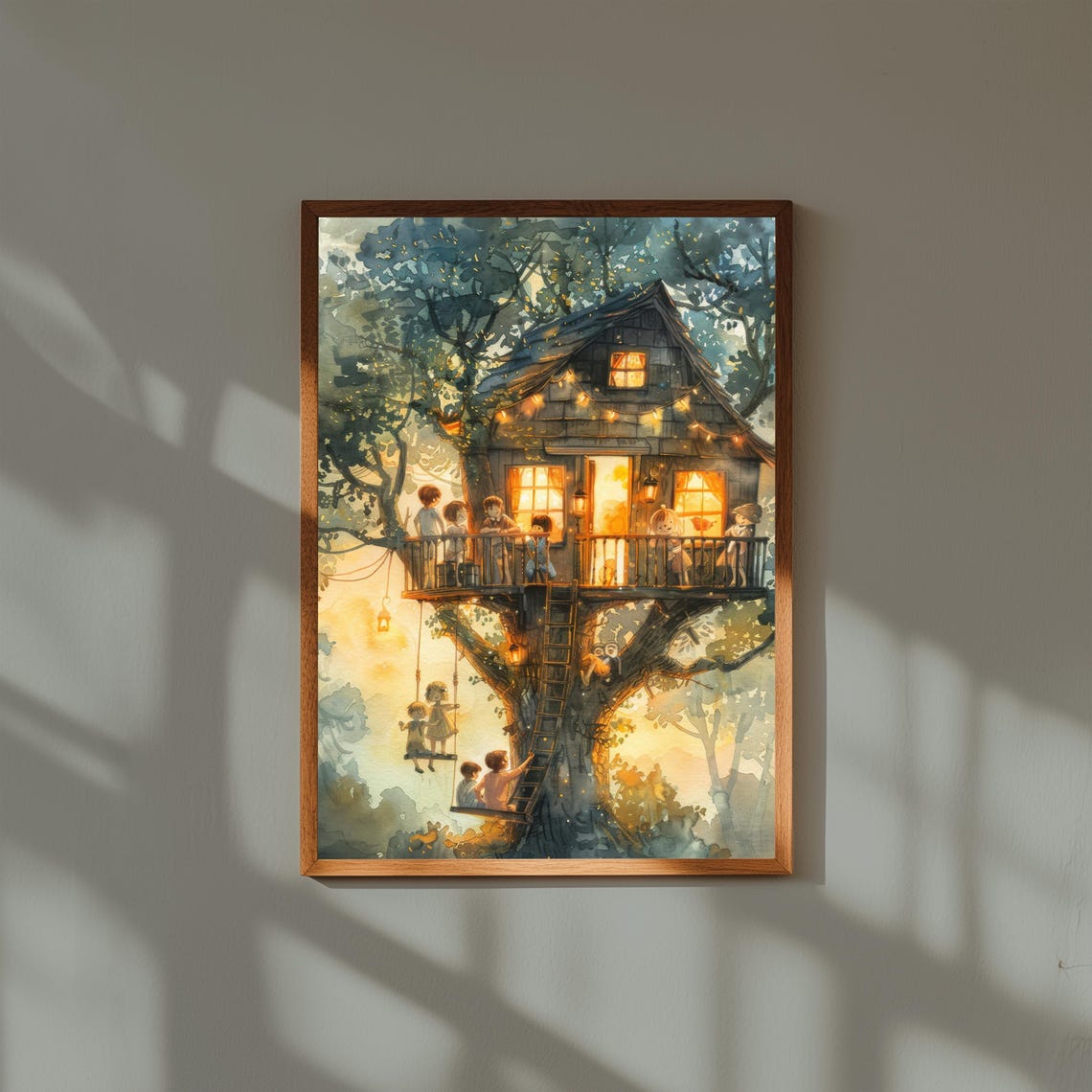 Whimsical Treehouse Watercolor Art Print for Nursery