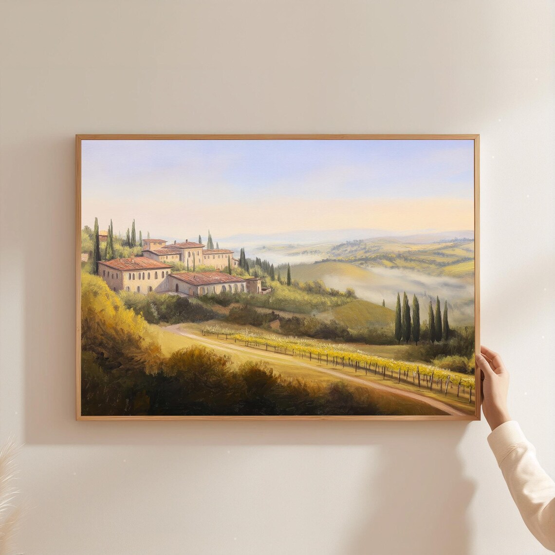 Tuscany Italy Countryside Villa Cypress Hills Golden Light Art Print