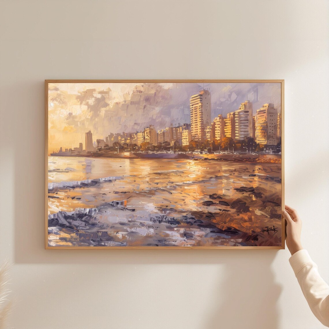 Beirut Lebanon Sunset Coast Skyline Oil Painting Style Poster