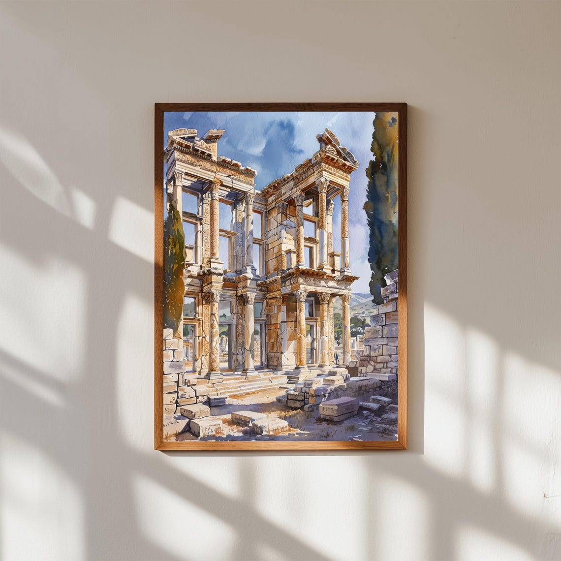 Ephesus Library Of Celsus Ancient Ruins Watercolor Turkey Art Print