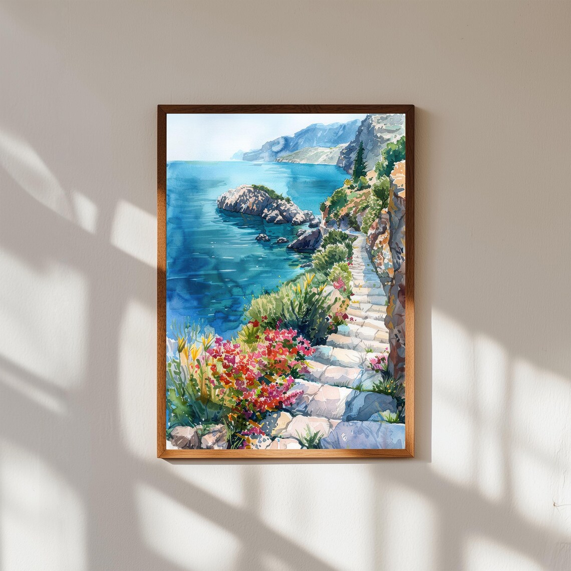 Lycian Coast Turkey Mediterranean Sea Cliff Path Watercolor Print