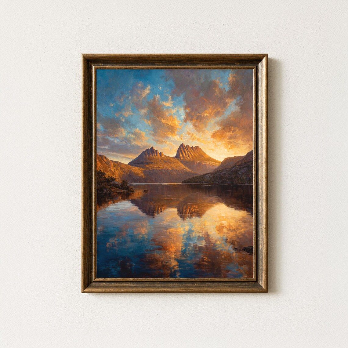 Mountain Lake Sunset Twin Peaks Reflection Oil Painting Print
