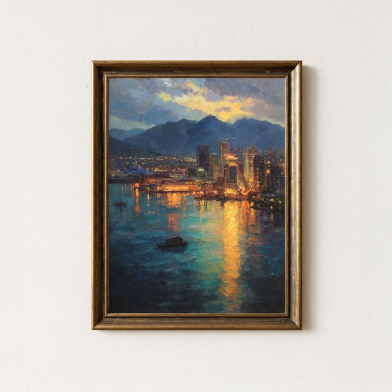 Vancouver Skyline Oil Painting Canada Coastal Fine Art Print