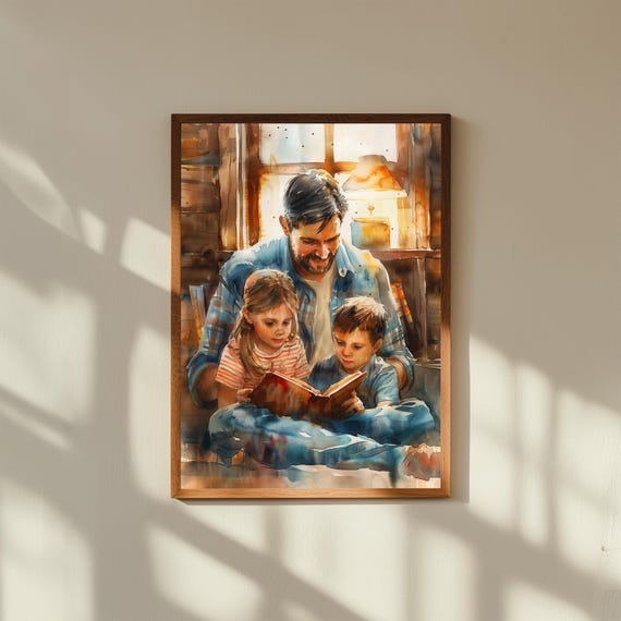 Watercolor Bedtime Story Print Cozy Nursery Wall Art