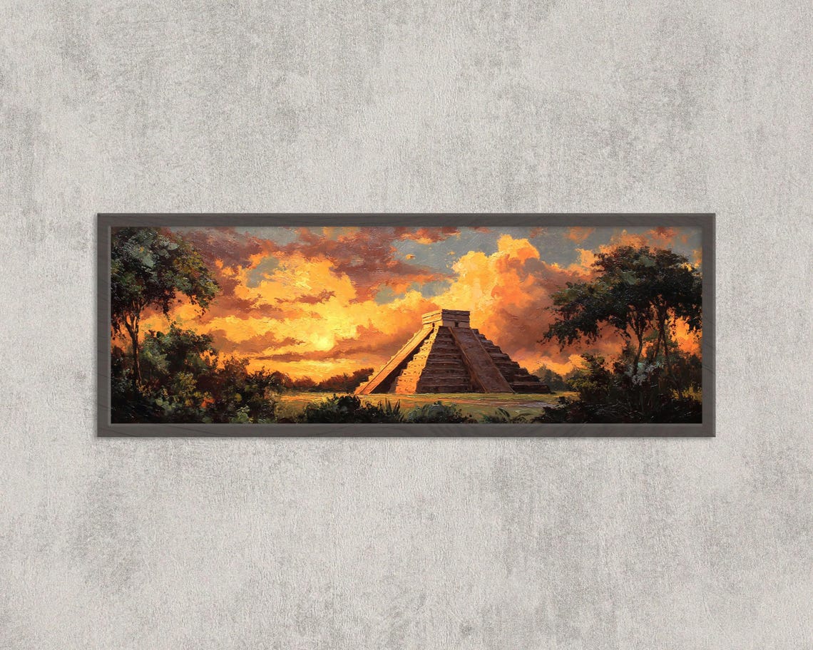 Chichen Itza Sunset Ancient Mayan Pyramid Ruins Jungle Art Poster