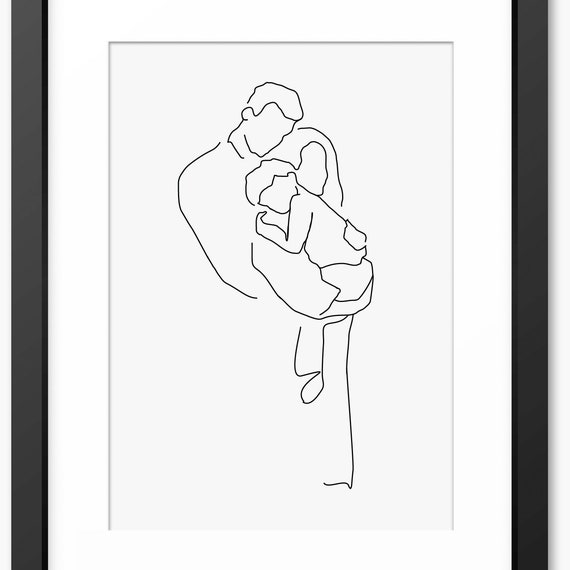 Family Print Family Art Family Drawing Family Illustration Line Art Line Drawing Family Portrait Gift For Mum Mom Family Gift
