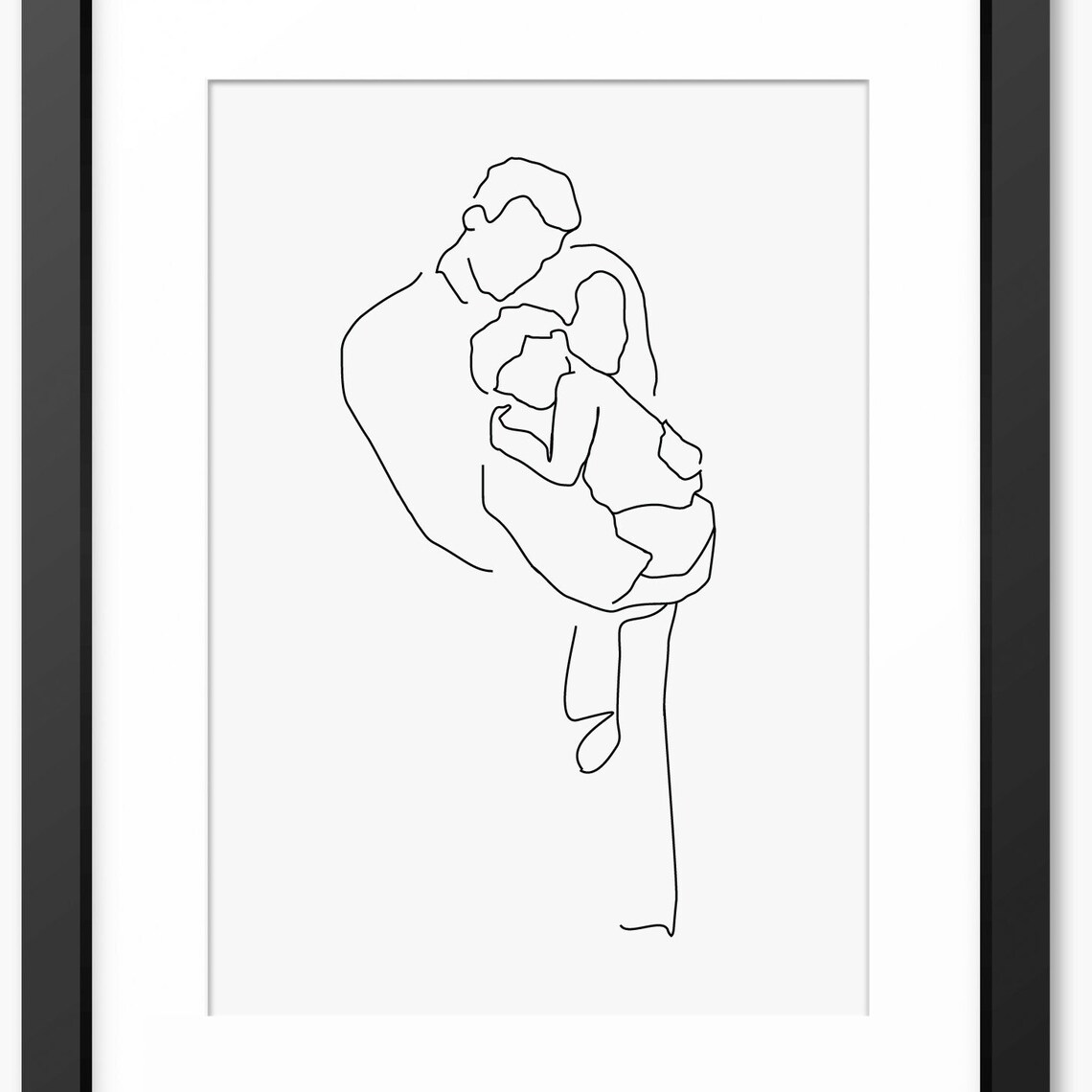 Tender Father Holding His Child Close In His Arms Line Art Poster