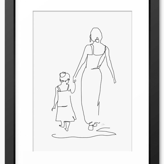 Mother And Daughter Art Line Art Family Print Line Drawing Gifts For Mom Mum Mother Print Gift Mother And Daughter Portrait Sketch