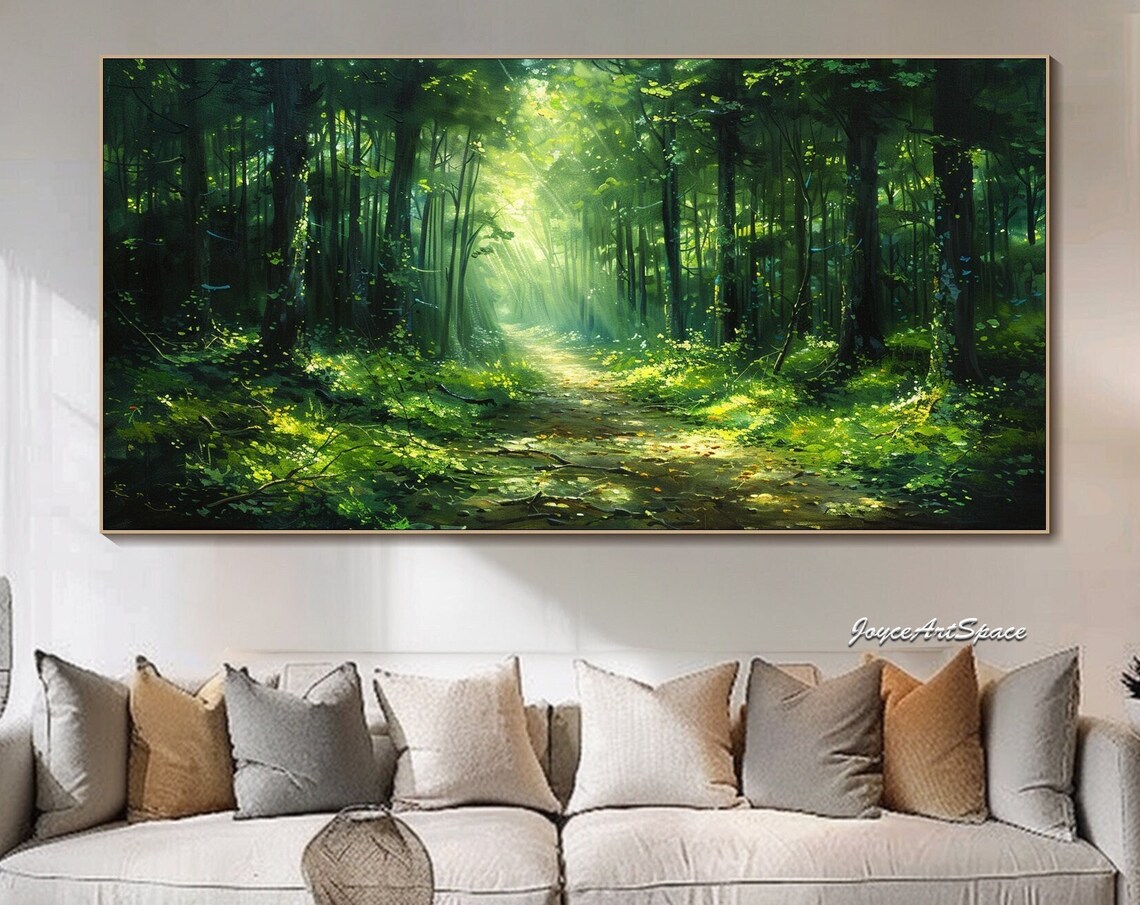 Green Forest Oil Painting, Textured Wall Art Print