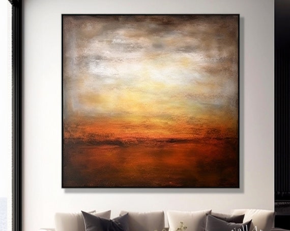 Unique Bronze Sunset Painting For Bedroom Original Handmade Abstract Art Large Artwork On Contemporary Wall Decor Fine Art