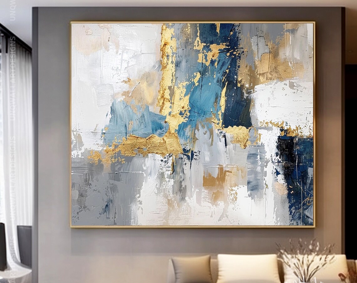 Turquoise Blue and Gold Modern Wall Art Print