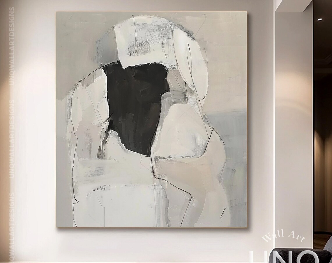 Black White And Grey Minimalist Modern Abstract Figure Art Poster