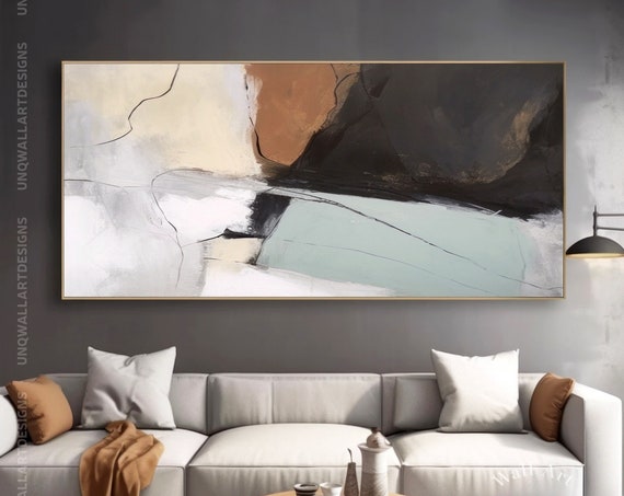 Minimalist Brown Wall Art Large Abstract Painting Beige White Original Minimal Wall Artwork On Unique Modern Wall Art