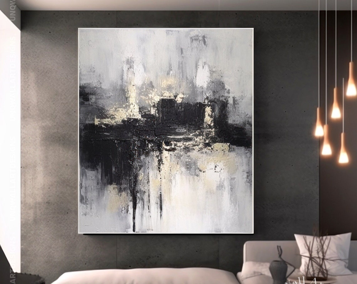 Grey Black And Gold Moody Monochrome Modern Abstract Art Poster